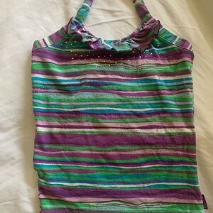 Girl’s Striped Halter Tank Top in Purple, Green, Teal Size 10/12
